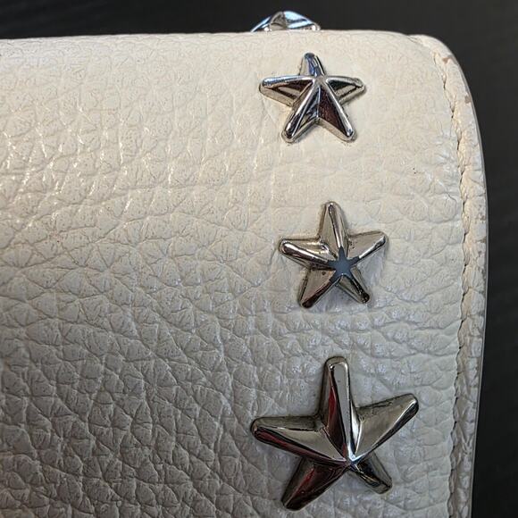 Jimmy Choo London Hanne Leather Cream Green Bifold Card Coin Wallet Silver Stars - Picture 13 of 15